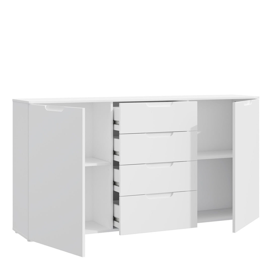 Sienna Wide Chest of 4 Drawers and 2 Doors in White/White High Gloss - TidySpaces