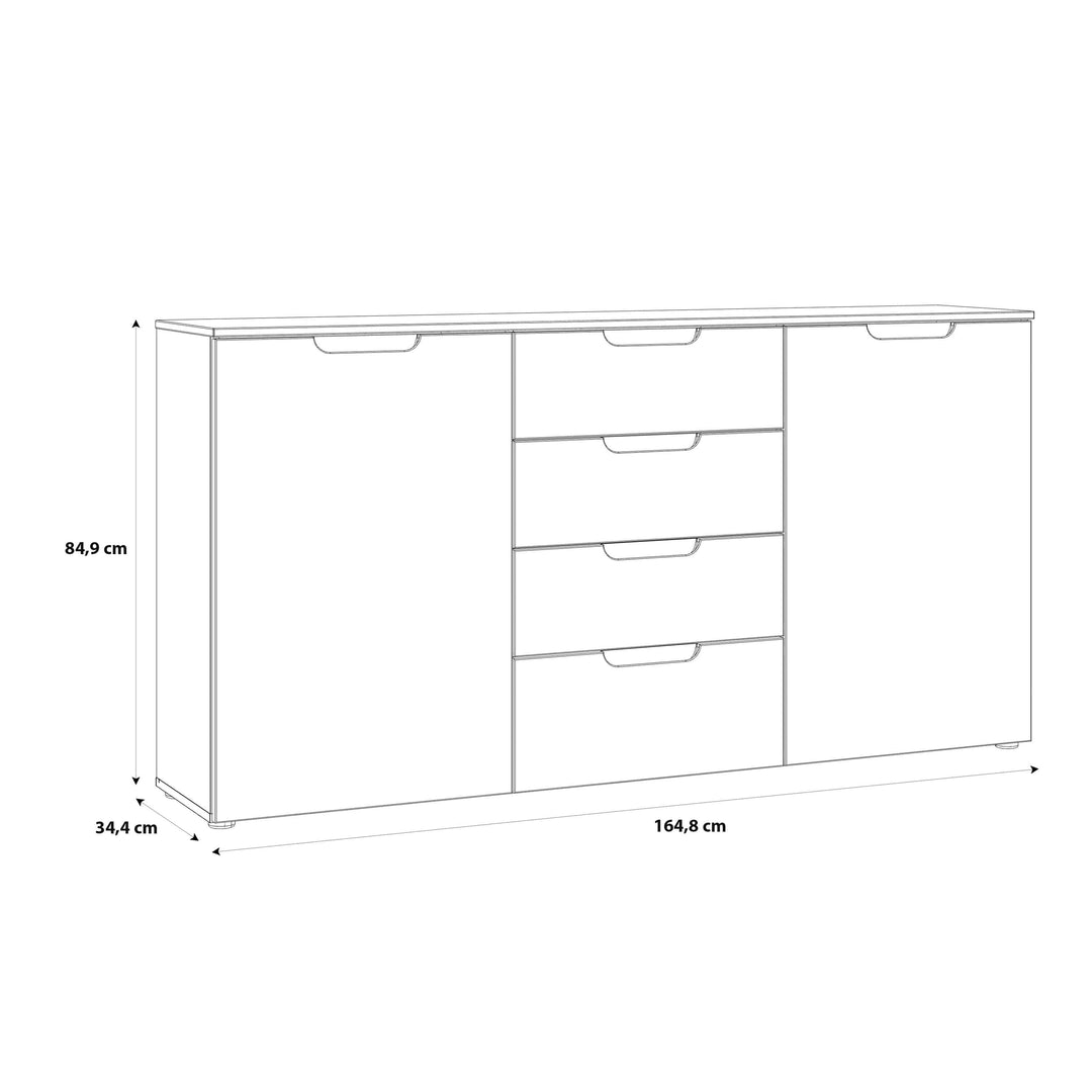 Sienna Wide Chest of 4 Drawers and 2 Doors in White/White High Gloss - TidySpaces