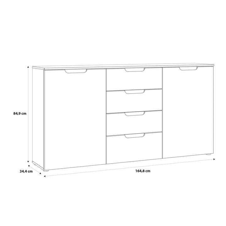 Sienna Wide Chest of 4 Drawers and 2 Doors in White/White High Gloss - TidySpaces