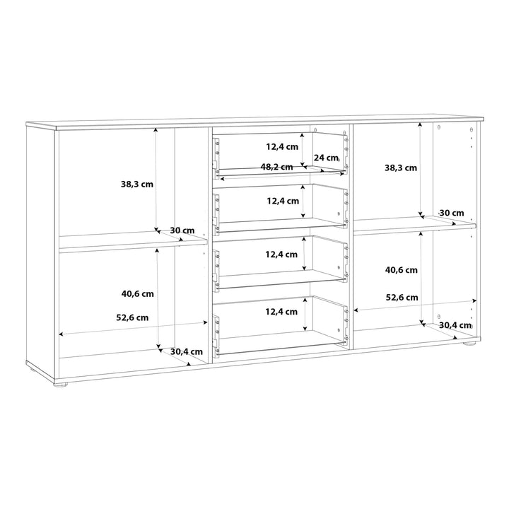 Sienna Wide Chest of 4 Drawers and 2 Doors in White/White High Gloss - TidySpaces