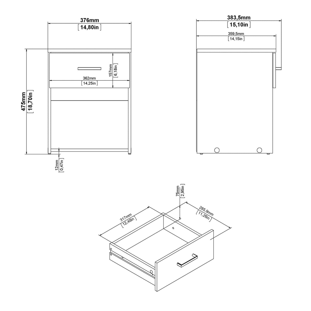 Space Bedside 1 Drawer in Oak - TidySpaces