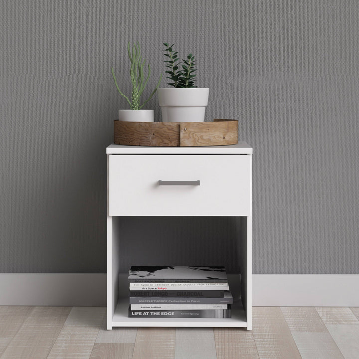 Space Bedside 1 Drawer in White - TidySpaces