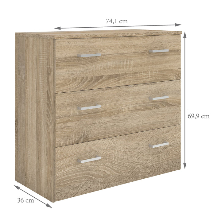 Space Chest of 3 Drawers in Oak - TidySpaces