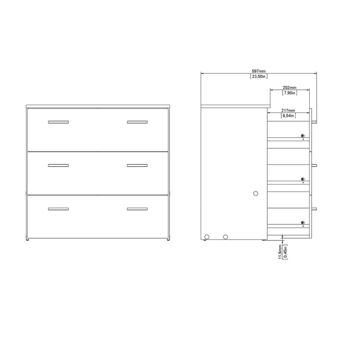 Space Chest of 3 Drawers in Oak - TidySpaces