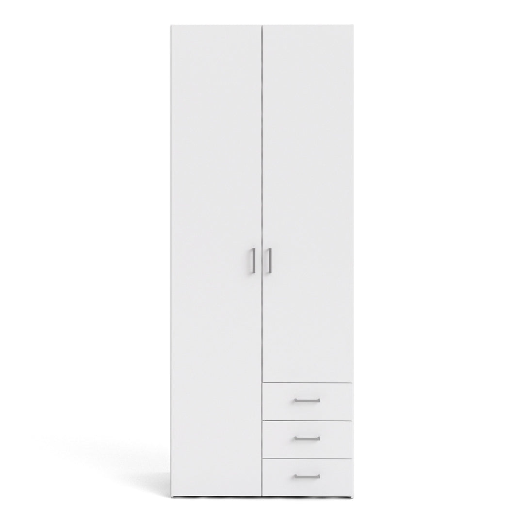 Space Wardrobe - 2 Doors 3 Drawers in White 2000 - TidySpaces