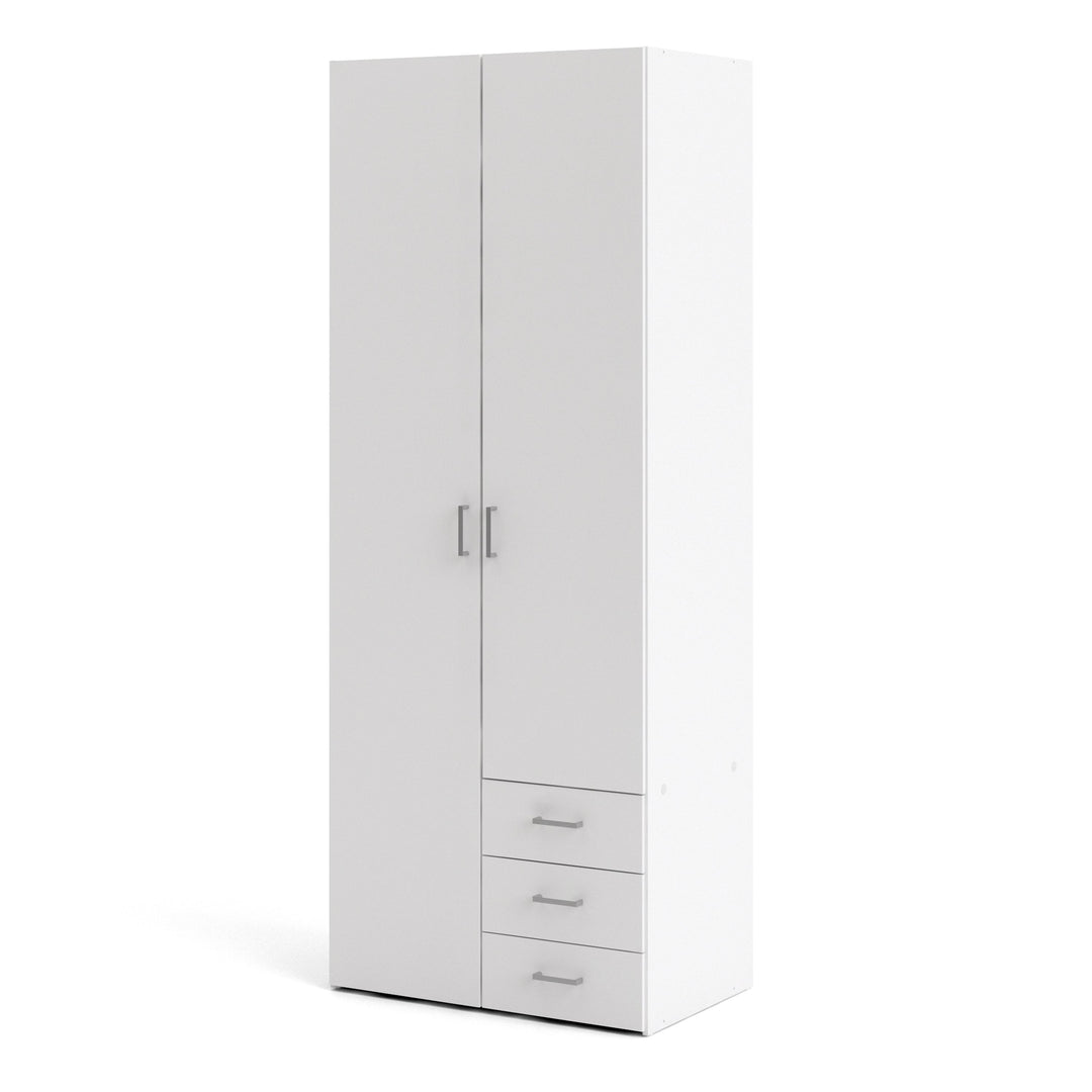 Space Wardrobe - 2 Doors 3 Drawers in White 2000 - TidySpaces