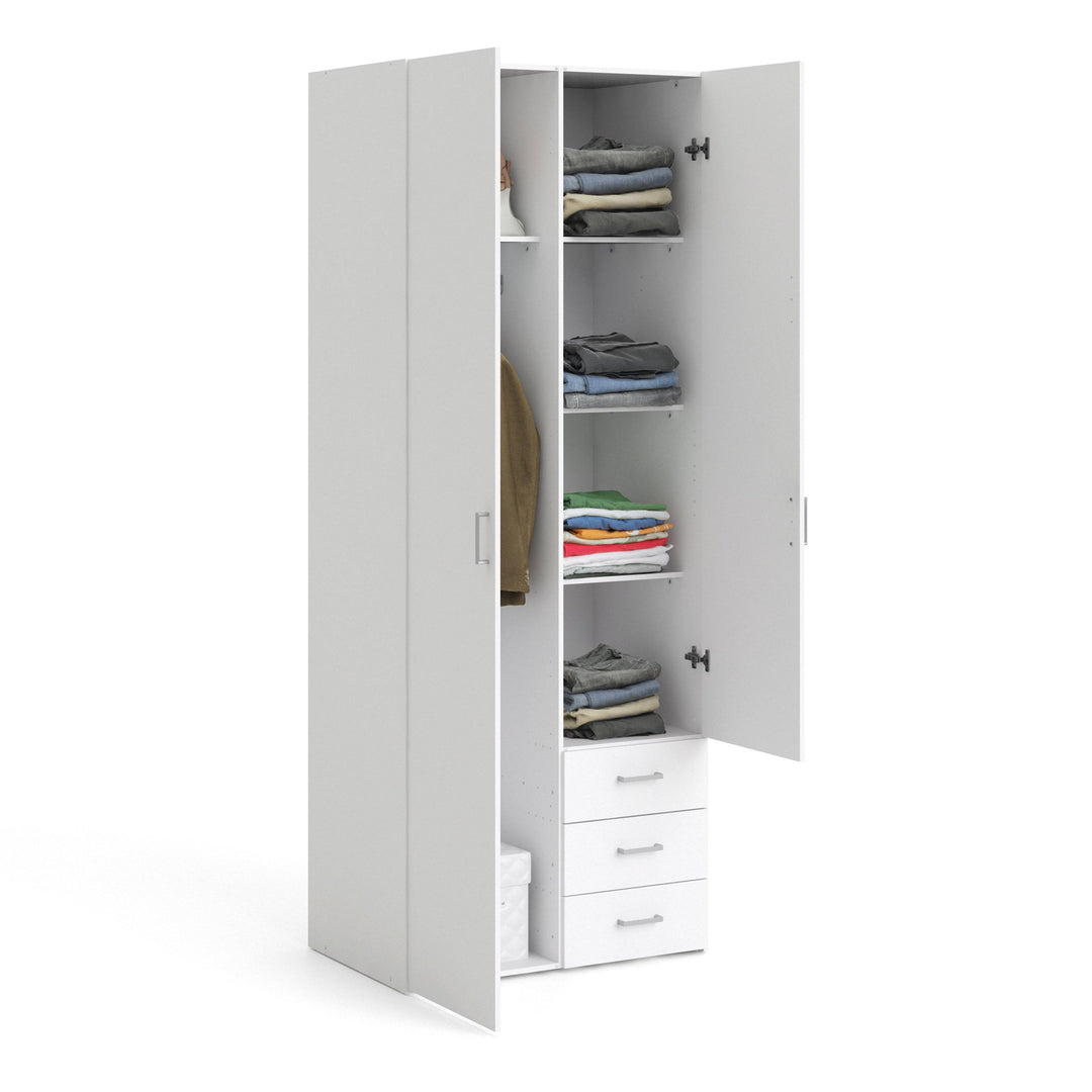 Space Wardrobe - 2 Doors 3 Drawers in White 2000 - TidySpaces