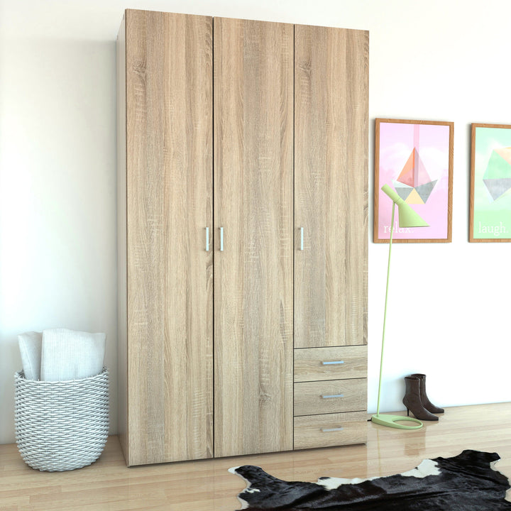 Space Wardrobe - 3 Doors 3 Drawers in Oak 2000 - TidySpaces