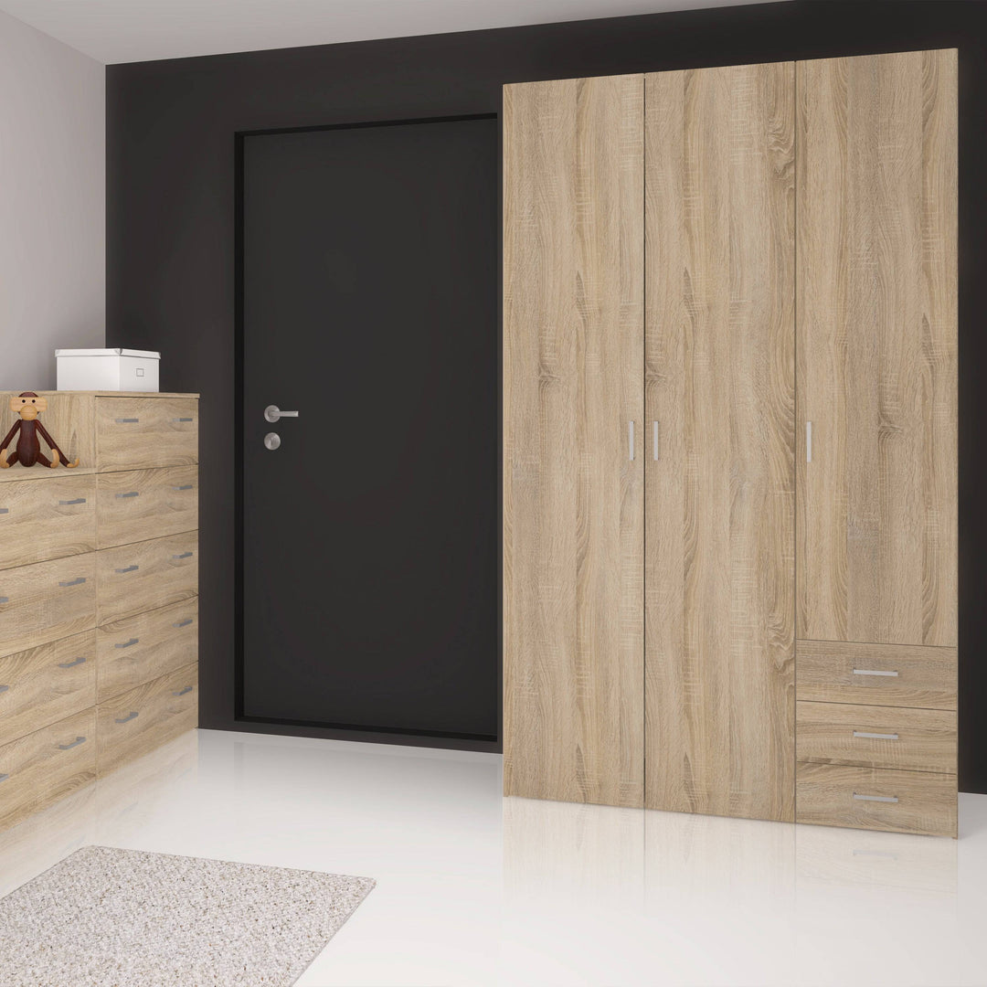 Space Wardrobe - 3 Doors 3 Drawers in Oak 2000 - TidySpaces