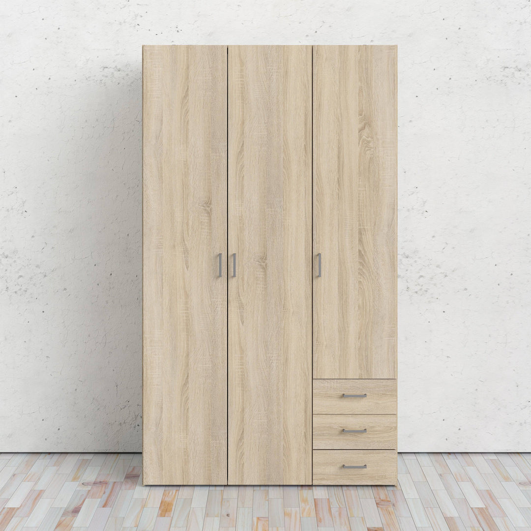 Space Wardrobe - 3 Doors 3 Drawers in Oak 2000 - TidySpaces