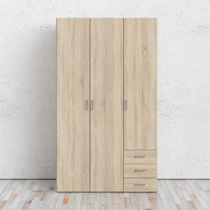 Space Wardrobe - 3 Doors 3 Drawers in Oak 2000 - TidySpaces