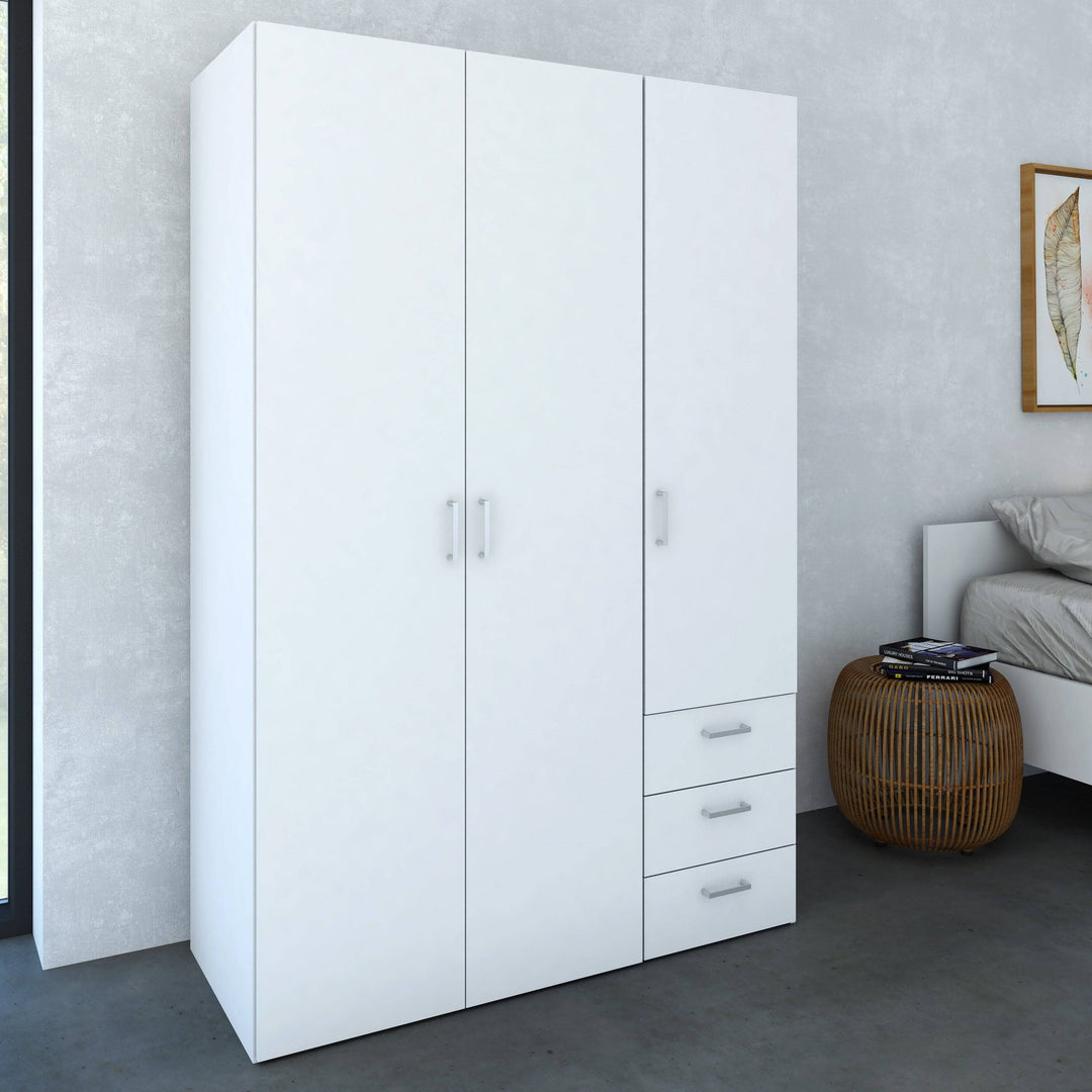 Space Wardrobe - 3 Doors 3 Drawers in White 2000 - TidySpaces