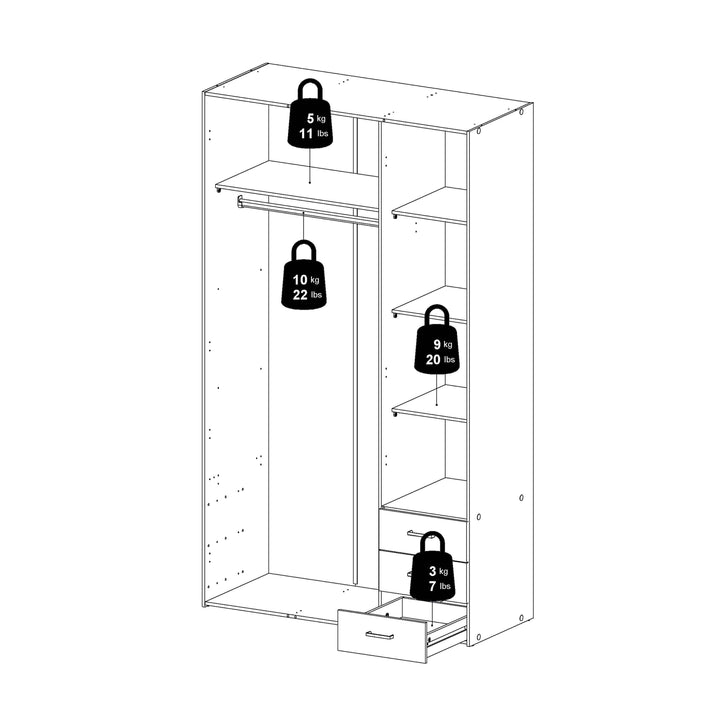 Space Wardrobe - 3 Doors 3 Drawers in White 2000 - TidySpaces