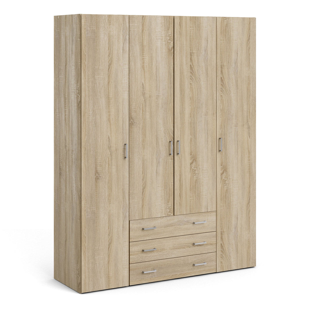 Space Wardrobe - 4 Doors 3 Drawers in Oak 2000 - TidySpaces