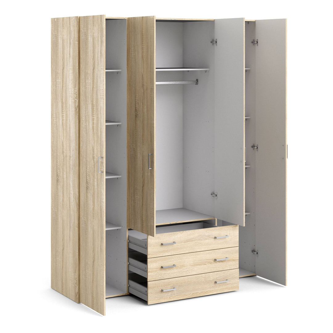 Space Wardrobe - 4 Doors 3 Drawers in Oak 2000 - TidySpaces