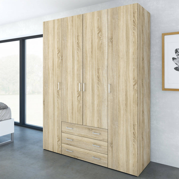 Space Wardrobe - 4 Doors 3 Drawers in Oak 2000 - TidySpaces