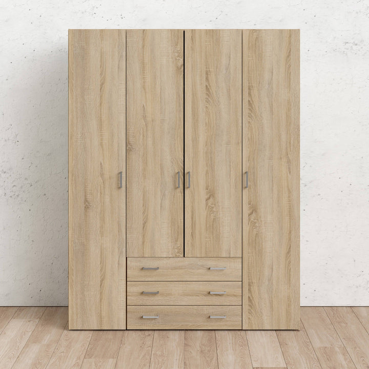 Space Wardrobe - 4 Doors 3 Drawers in Oak 2000 - TidySpaces