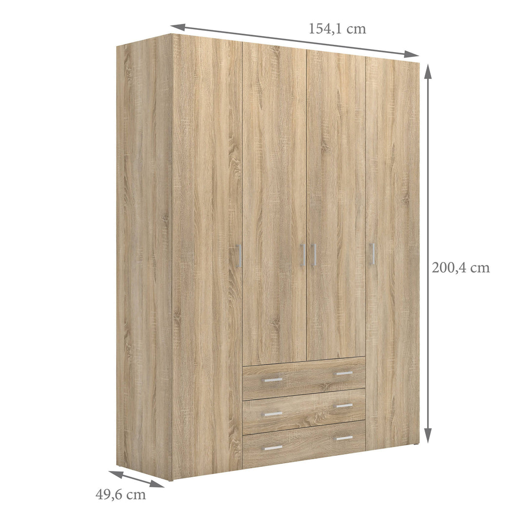 Space Wardrobe - 4 Doors 3 Drawers in Oak 2000 - TidySpaces