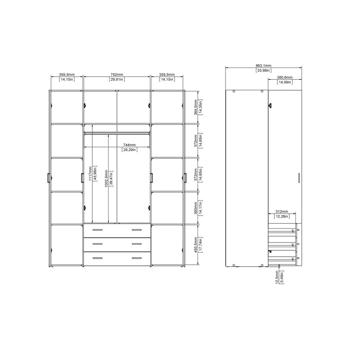 Space Wardrobe - 4 Doors 3 Drawers in Oak 2000 - TidySpaces