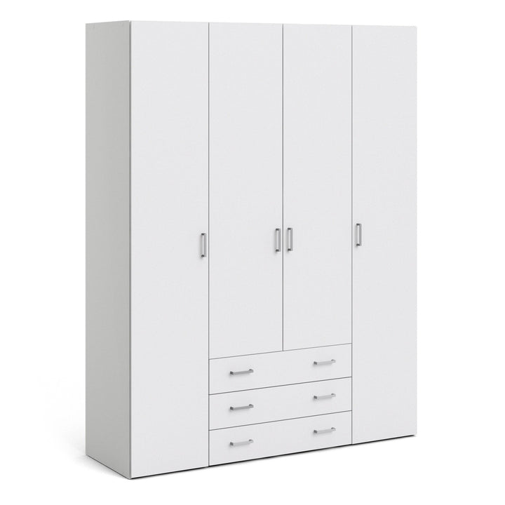 Space Wardrobe - 4 Doors 3 Drawers in White 2000 - TidySpaces