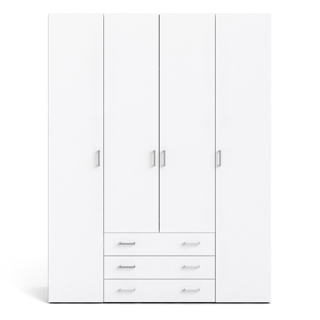 Space Wardrobe - 4 Doors 3 Drawers in White 2000 - TidySpaces