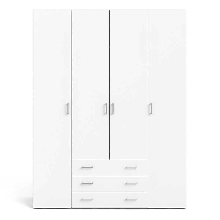 Space Wardrobe - 4 Doors 3 Drawers in White 2000 - TidySpaces