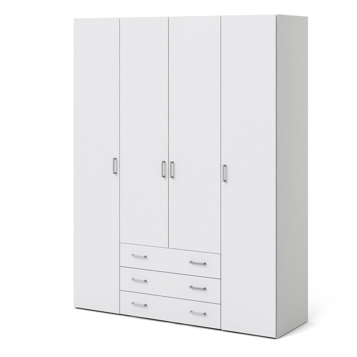 Space Wardrobe - 4 Doors 3 Drawers in White 2000 - TidySpaces