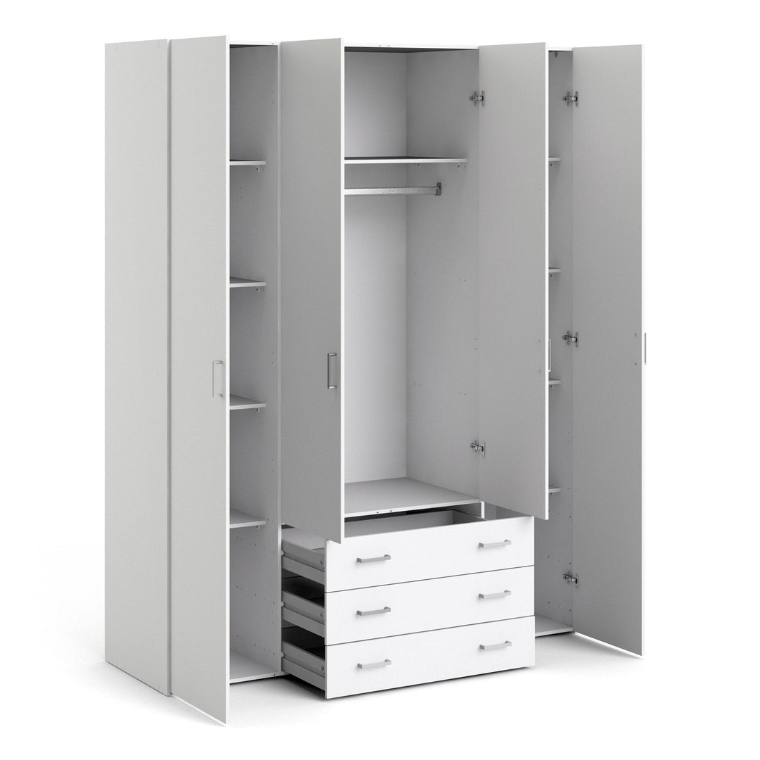 Space Wardrobe - 4 Doors 3 Drawers in White 2000 - TidySpaces