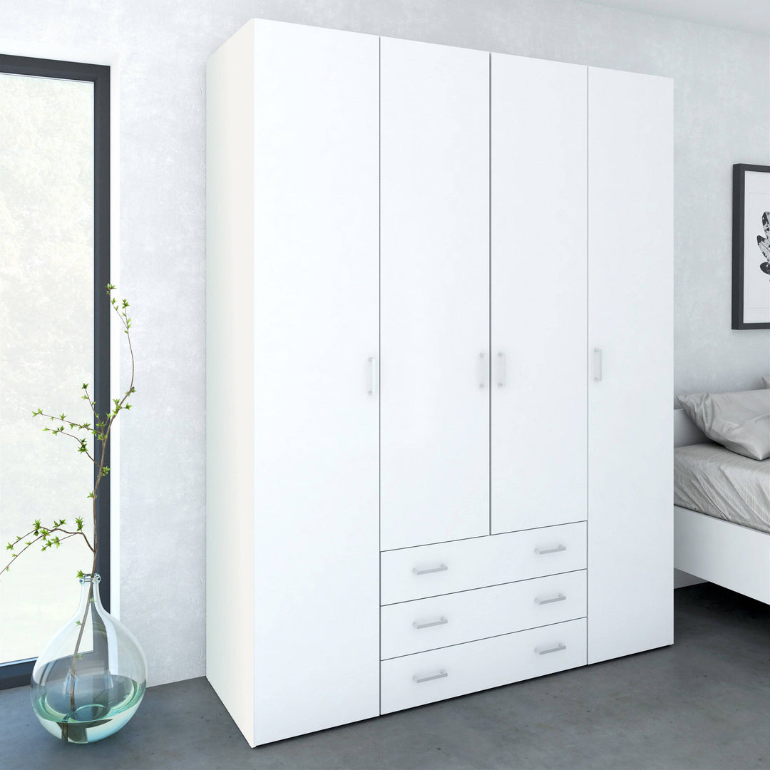 Space Wardrobe - 4 Doors 3 Drawers in White 2000 - TidySpaces