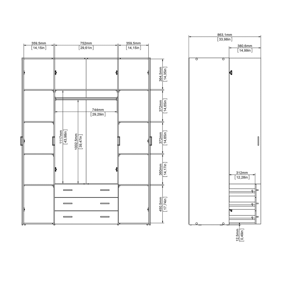 Space Wardrobe - 4 Doors 3 Drawers in White 2000 - TidySpaces