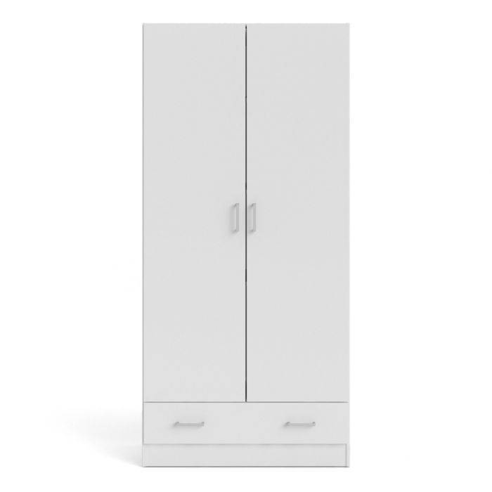 Space Wardrobe with 2 Doors + 1 Drawer in White 1750 - TidySpaces