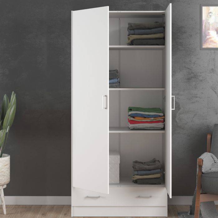 Space Wardrobe with 2 Doors + 1 Drawer in White 1750 - TidySpaces