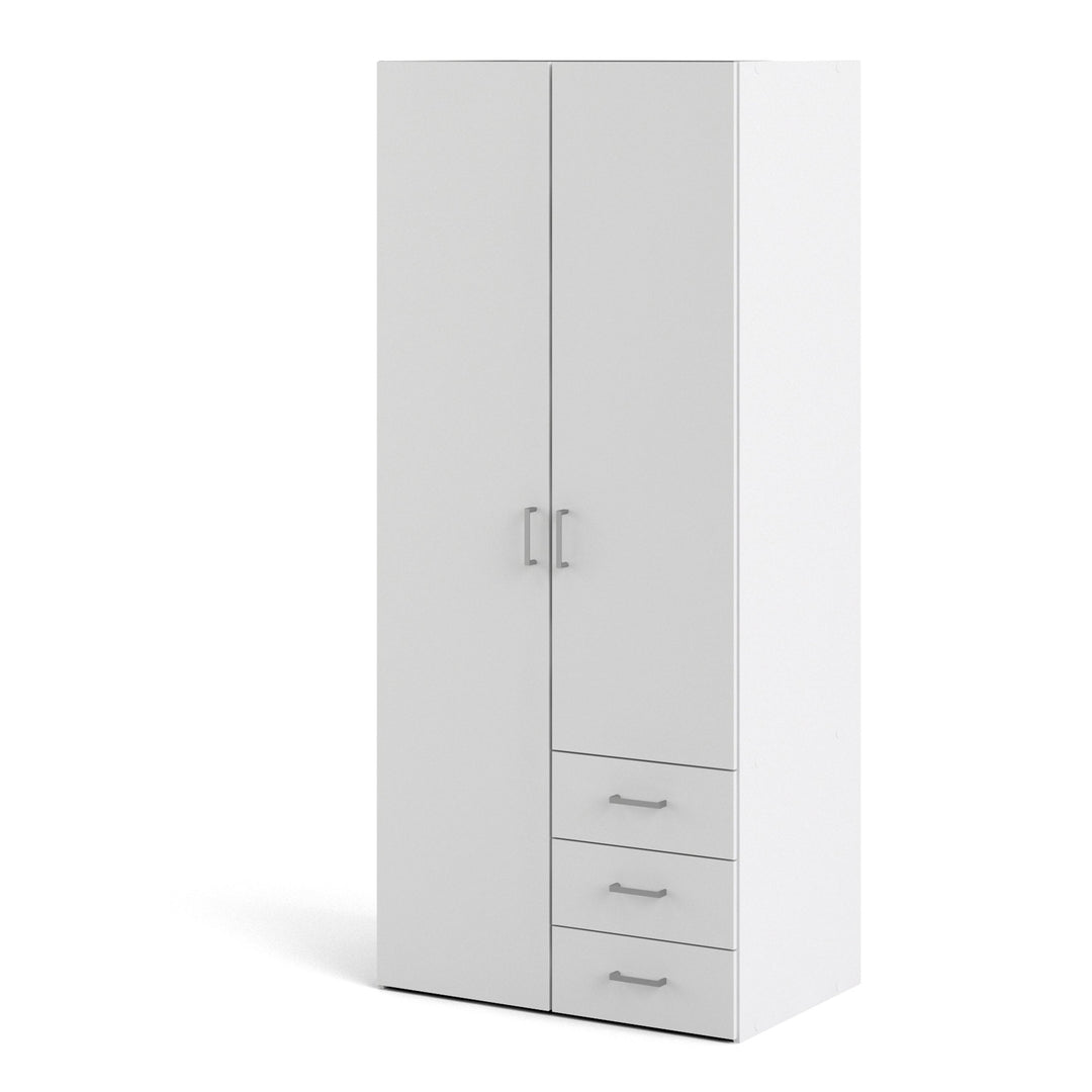 Space Wardrobe with 2 doors + 3 drawers White 1750 - TidySpaces