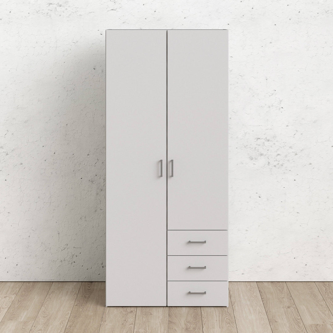 Space Wardrobe with 2 doors + 3 drawers White 1750 - TidySpaces