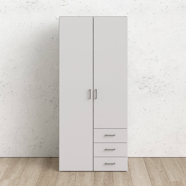 Space Wardrobe with 2 doors + 3 drawers White 1750 - TidySpaces