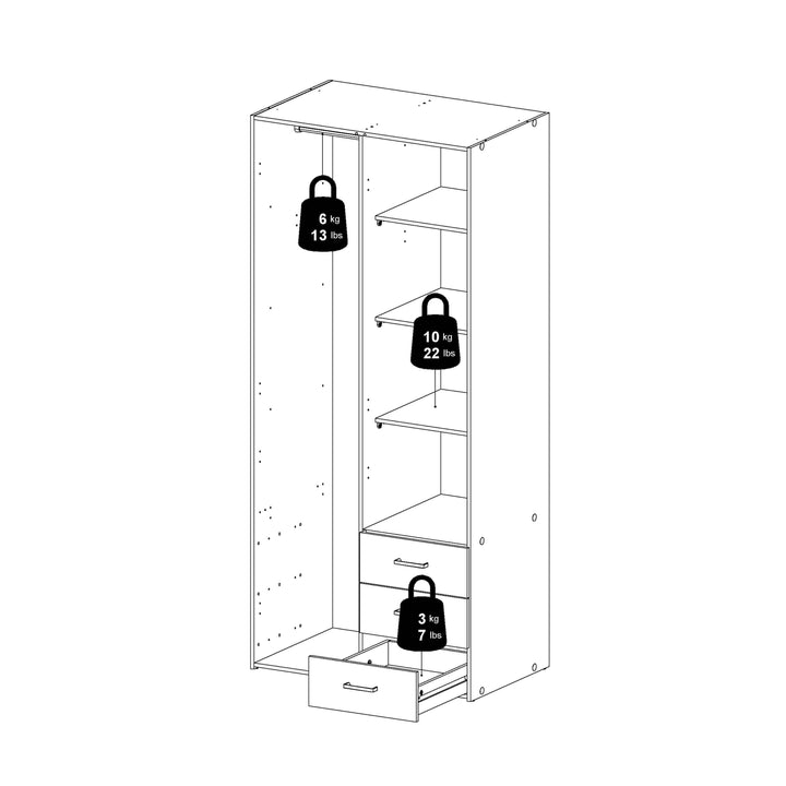 Space Wardrobe with 2 doors + 3 drawers White 1750 - TidySpaces