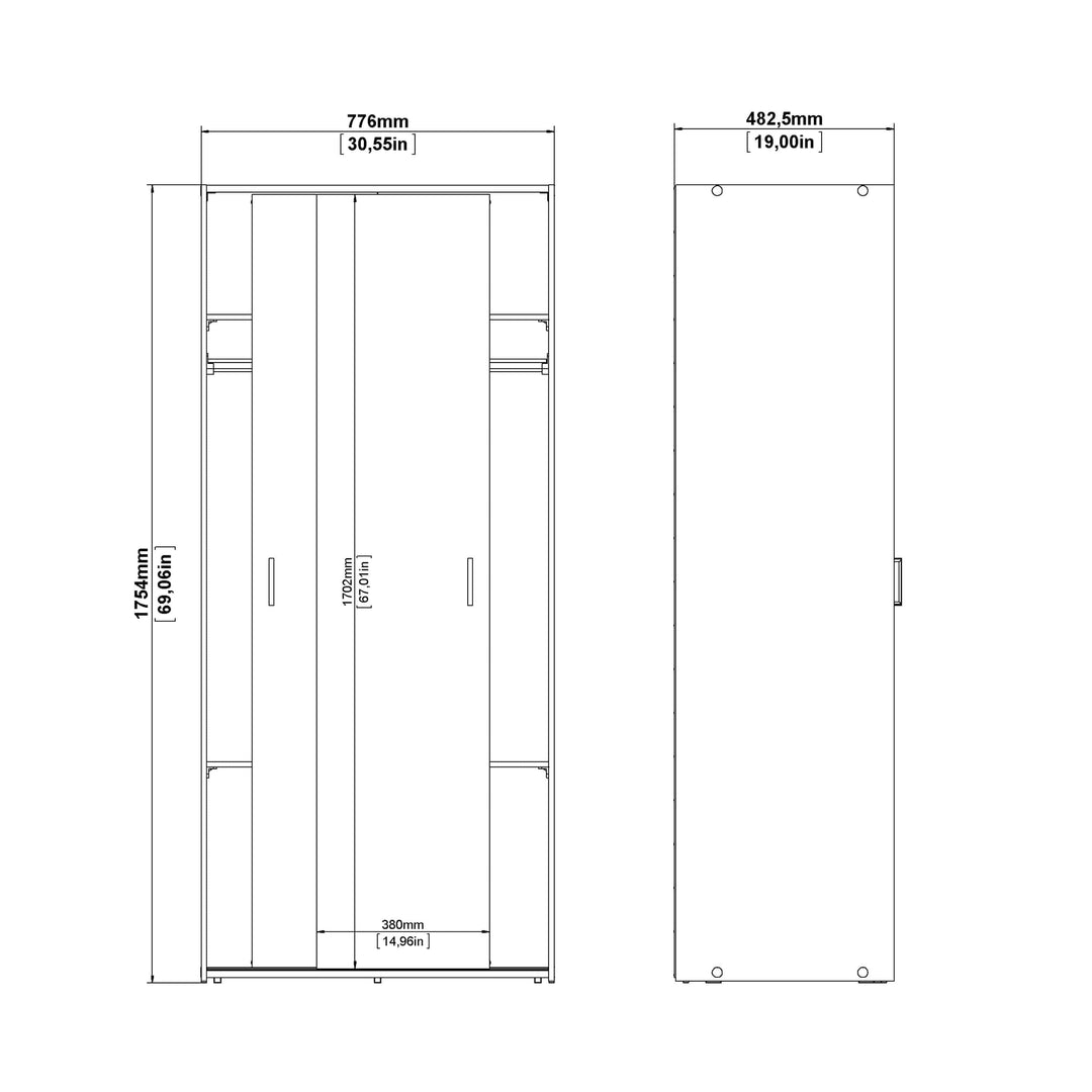 Space Wardrobe with 2 Sliding Doors in White - TidySpaces