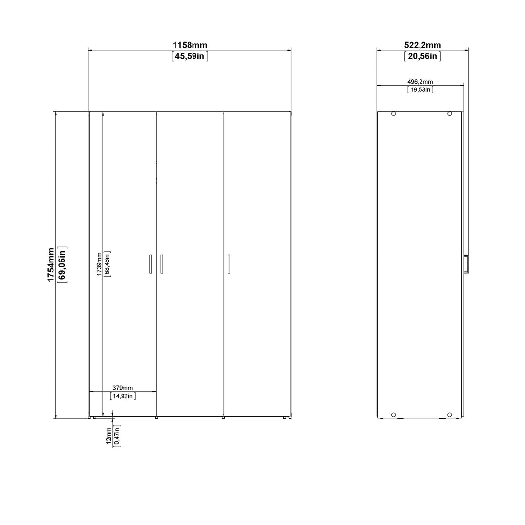 Space Wardrobe with 3 doors White 1750 - TidySpaces