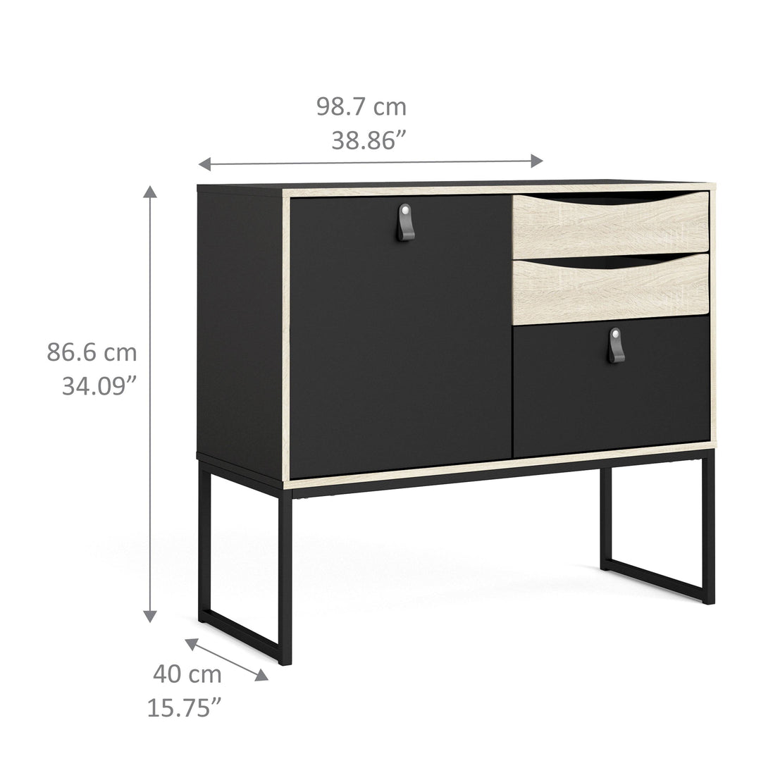 Stubbe Sideboard with 1 door + 3 drawers in Matt Black Oak - TidySpaces