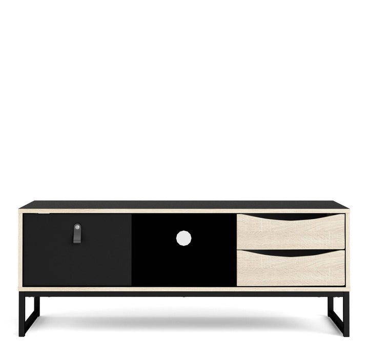 Stubbe TV Unit 1+2 drawers and open shelf in Matt Black Oak - TidySpaces