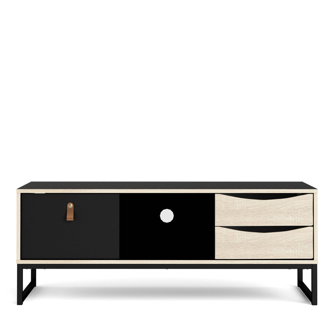 Stubbe TV Unit 1+2 drawers and open shelf in Matt Black Oak - TidySpaces