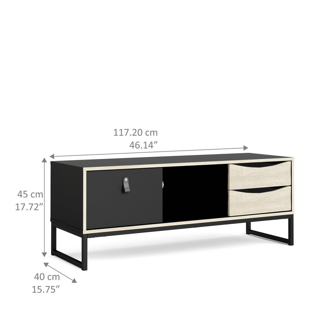 Stubbe TV Unit 1+2 drawers and open shelf in Matt Black Oak - TidySpaces