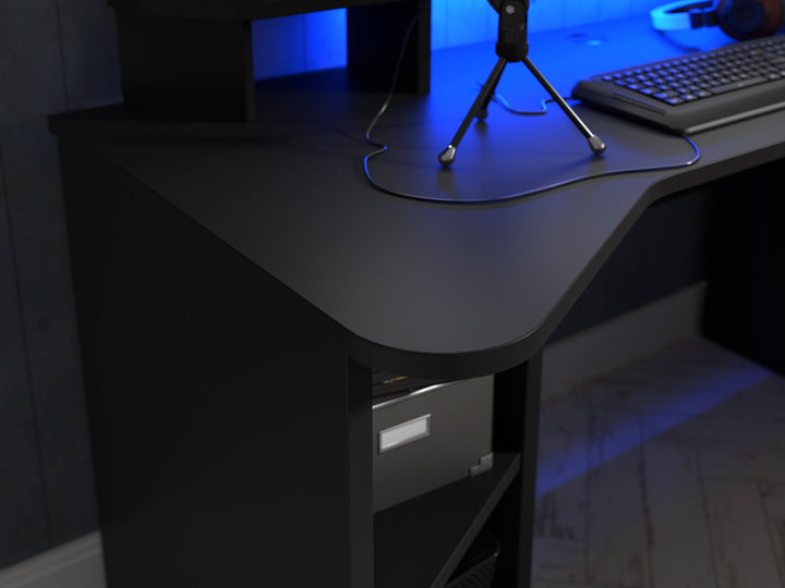 Tezaur Gaming Desk with LED in Matt Black - TidySpaces