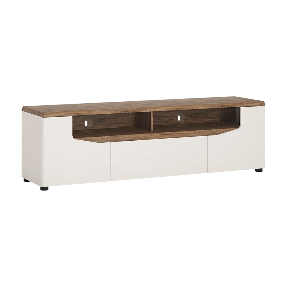 Toledo 2 door 1 drawer wide TV unit in White and Oak - TidySpaces