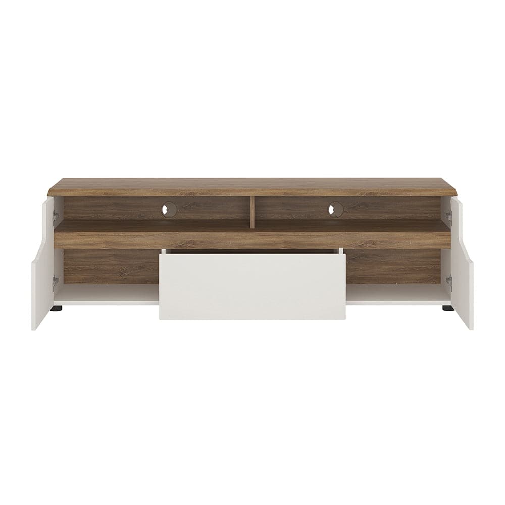 Toledo 2 door 1 drawer wide TV unit in White and Oak - TidySpaces