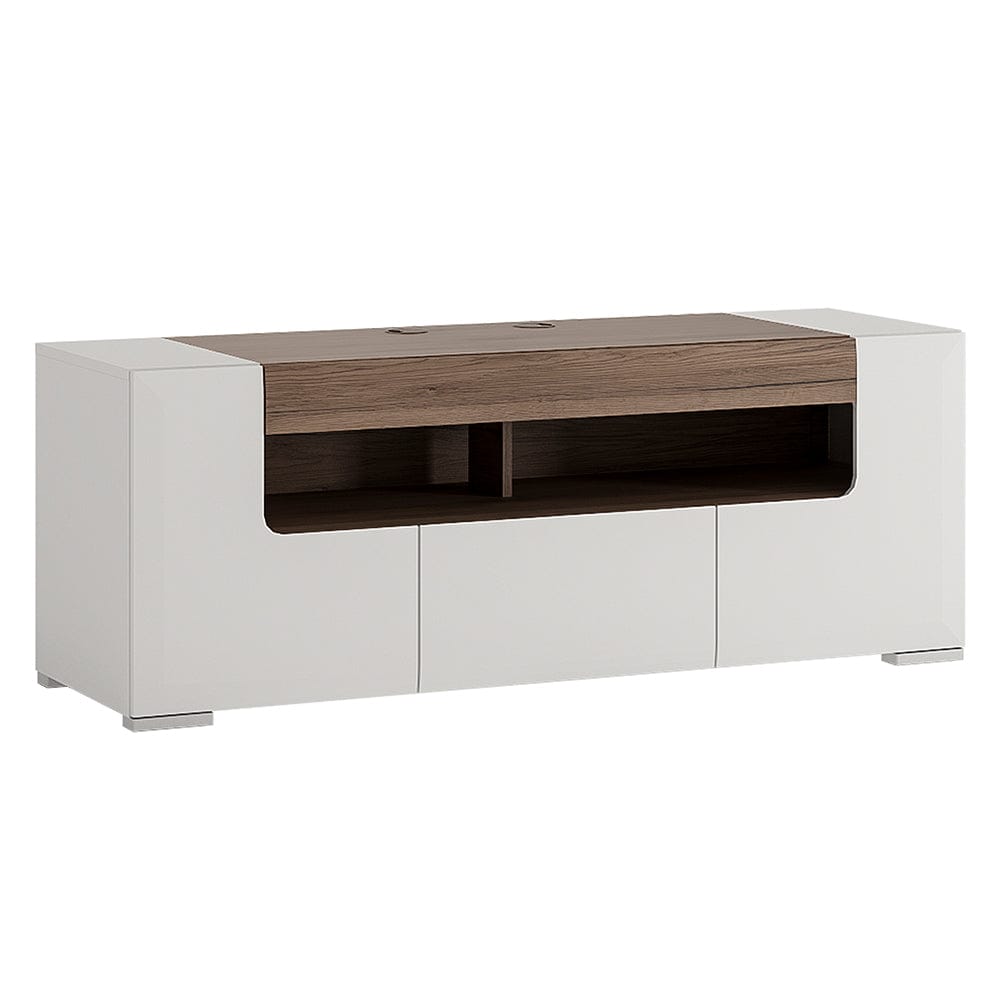 Toronto 140 cm wide TV Cabinet In White and Oak - TidySpaces