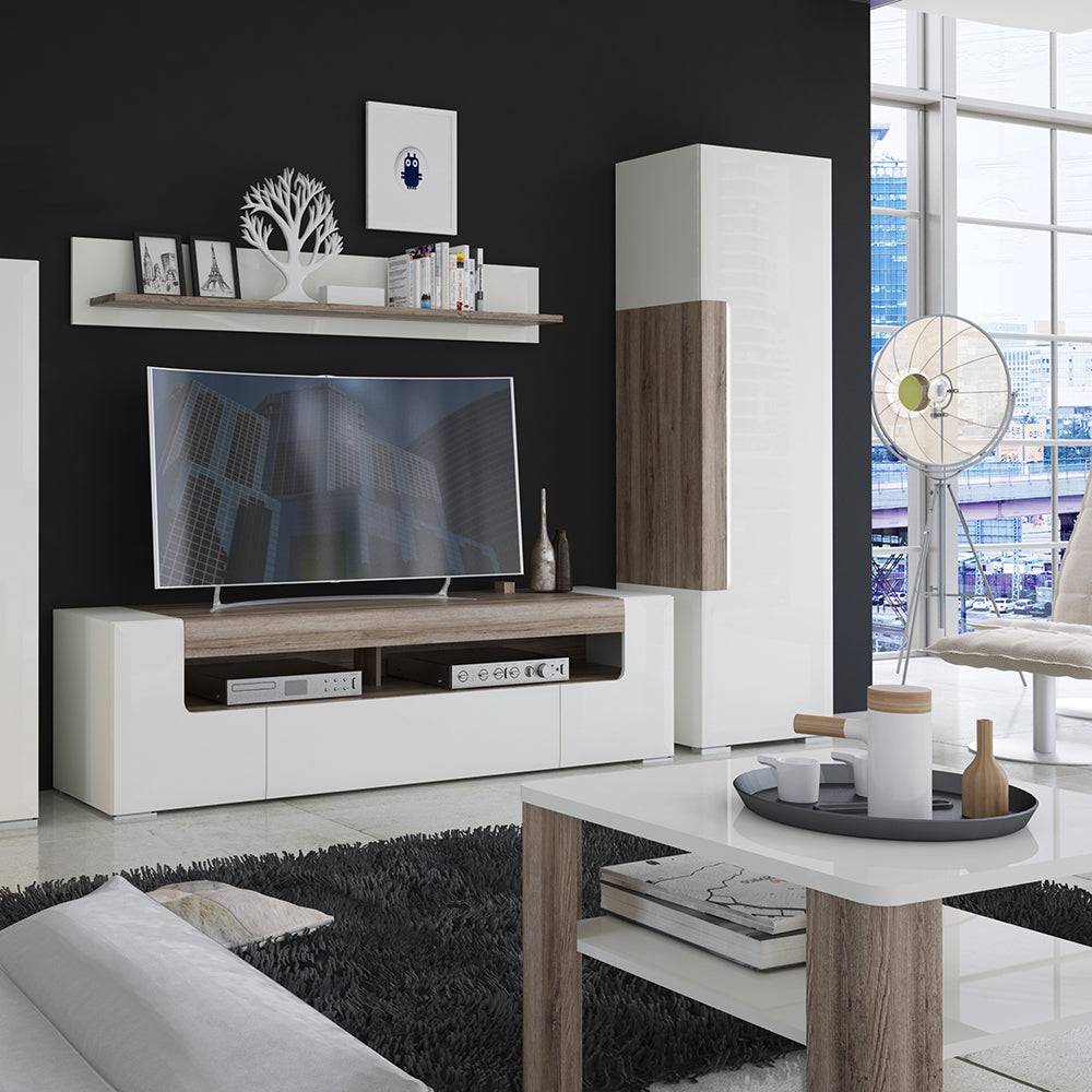 Toronto 140 cm wide TV Cabinet In White and Oak - TidySpaces