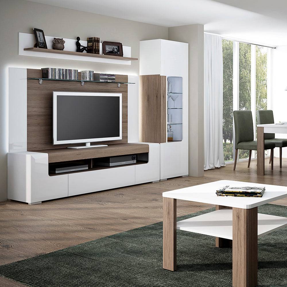 Toronto 190 cm wide TV Cabinet In White and Oak - TidySpaces