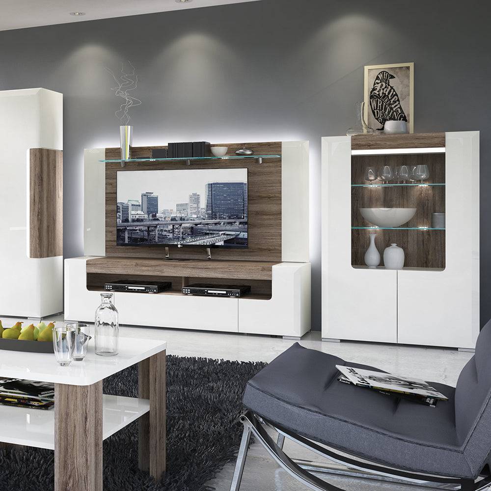 Toronto 190 cm wide TV Cabinet In White and Oak - TidySpaces