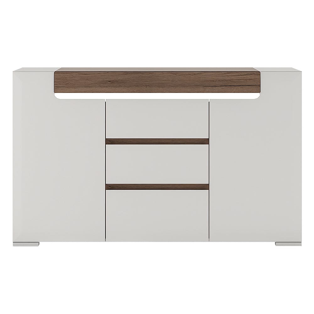 Toronto 2 Door 3 Drawer Sideboard (inc. Plexi Lighting) In White and Oak - TidySpaces